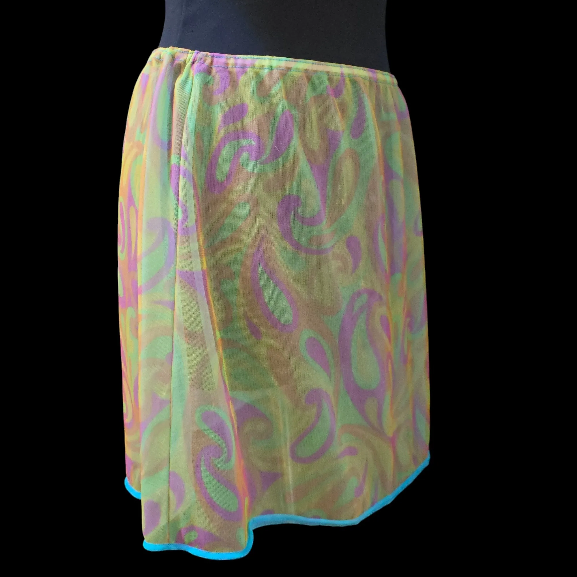 60s Sheer Psychedelic Mini Slip Skirt M