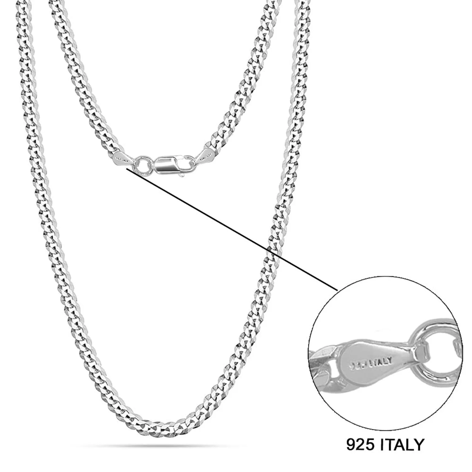 925 Sterling Silver Italian Diamond-Cut Cuban Link Curb Chain Necklace for Women and Men 0.5
