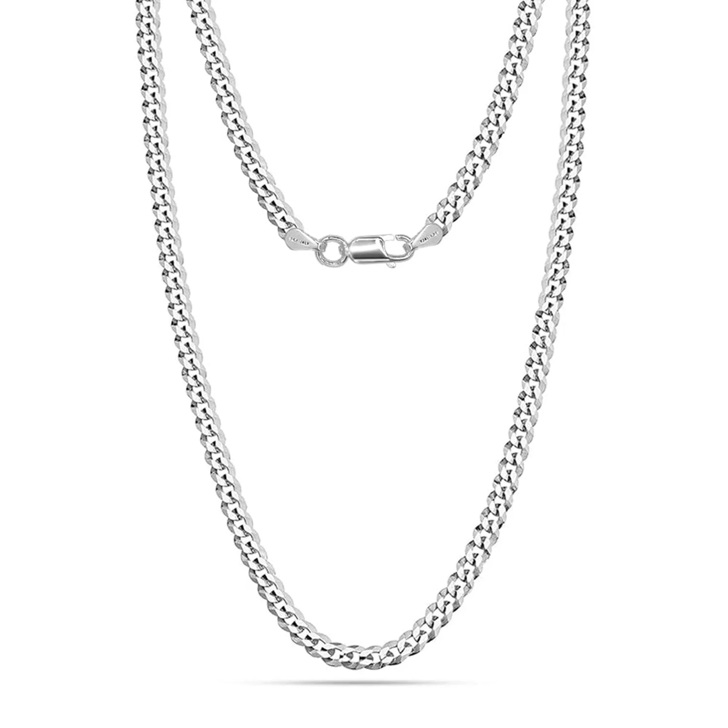925 Sterling Silver Italian Diamond-Cut Cuban Link Curb Chain Necklace for Women and Men 0.5