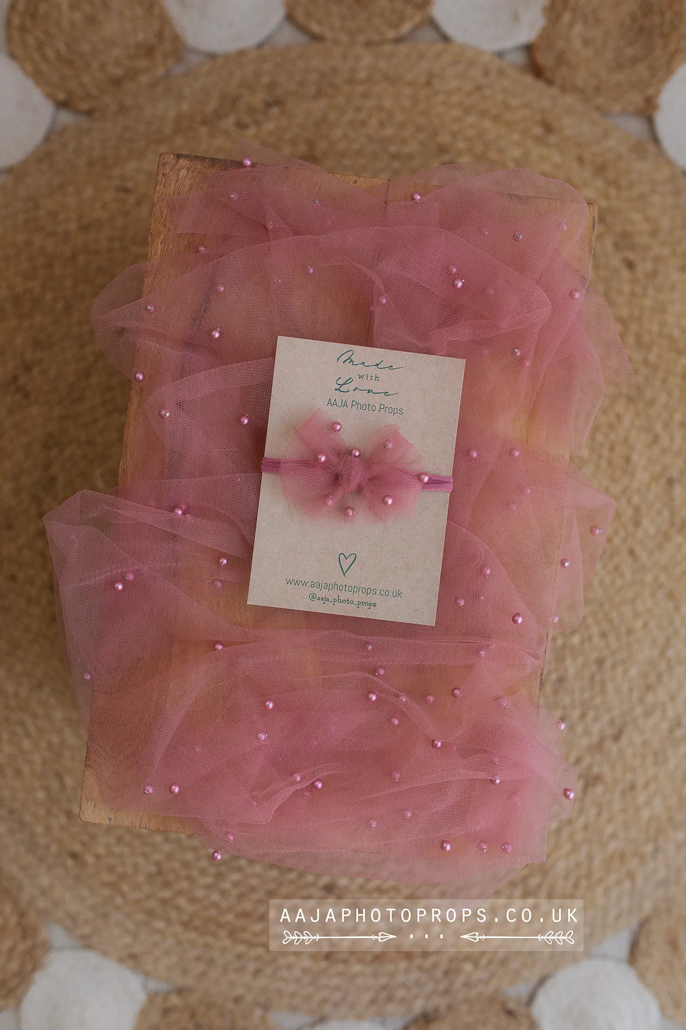 Beaded layer and bow tieback, dusty pink, RTS