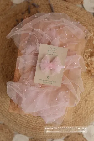 Beaded layer and bow tieback, pink, RTS