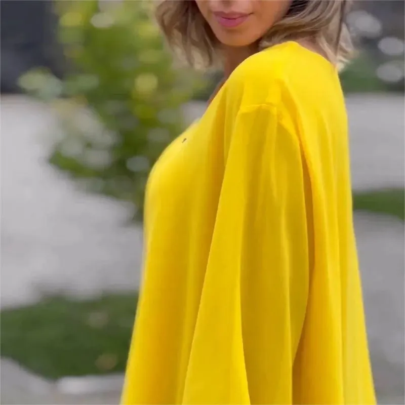 Double-Layer V-neck Zipper 3/4 Sleeves Trendy Tops