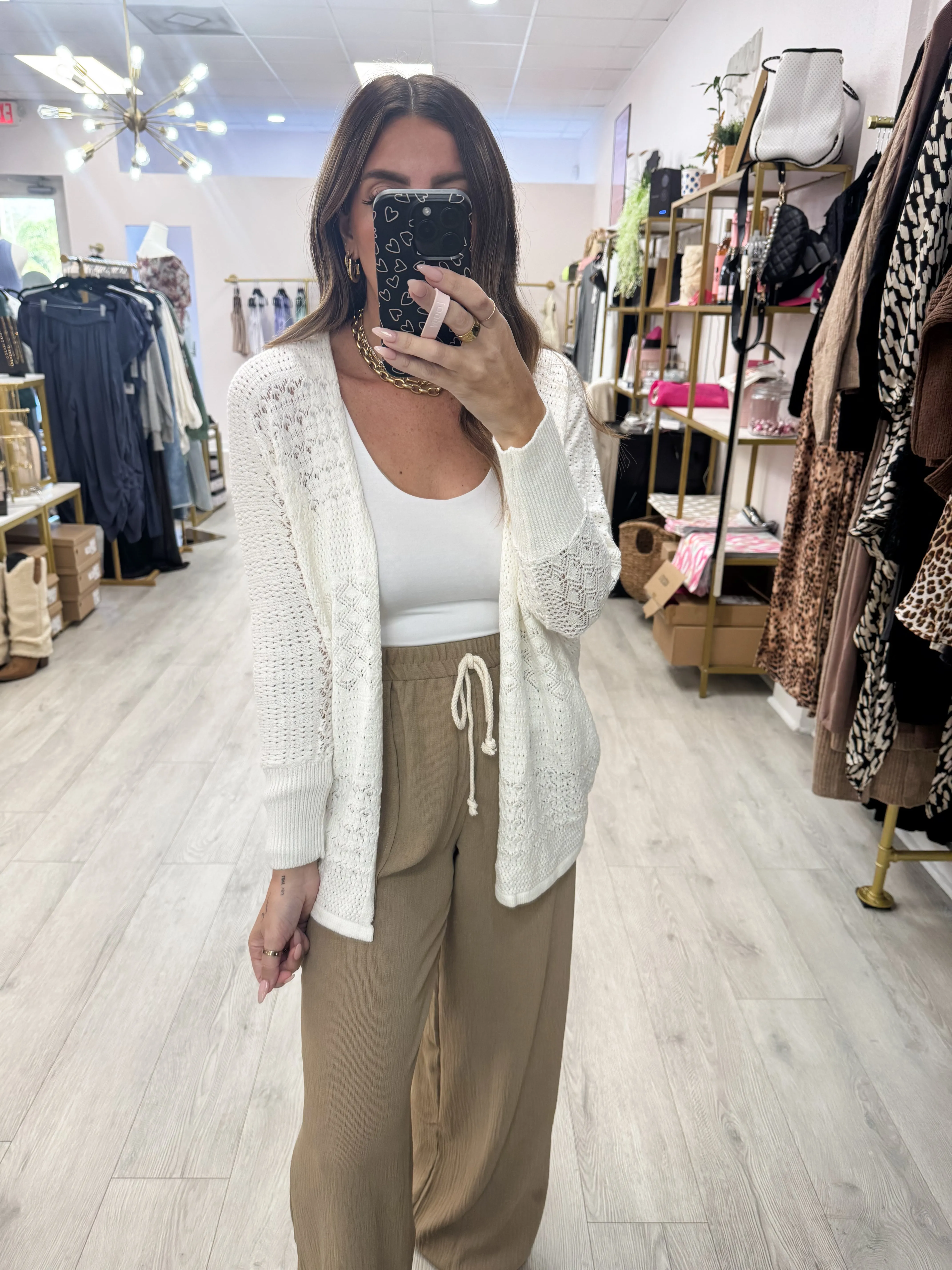 Ivory Lightweight Knit Crochet Cardigan