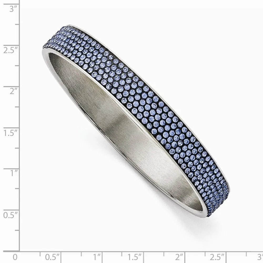 Stainless Steel Polished Blue Enamel w/Crystals Thin Flat Bangle