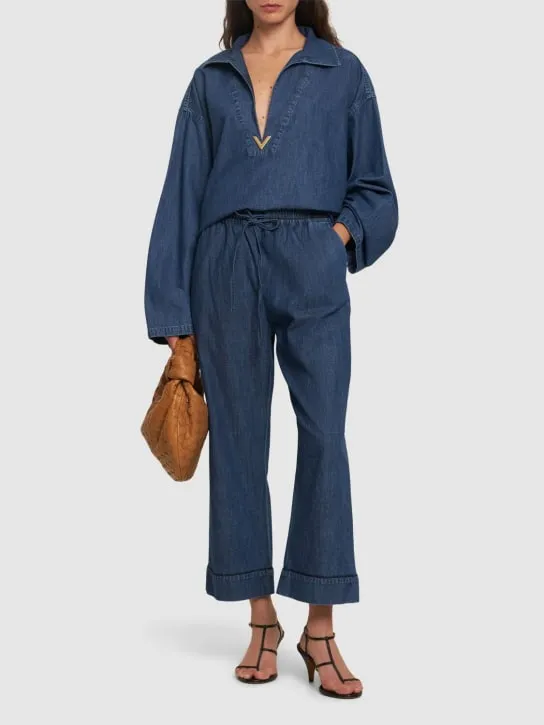 Valentino   Denim chambray wide leg pants 