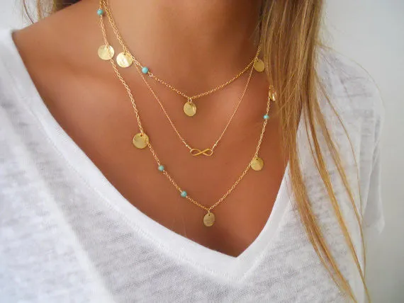 Vintage Bohemian Bead Round Paillette Charms Necklace