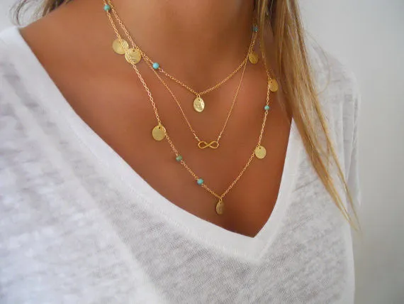 Vintage Bohemian Bead Round Paillette Charms Necklace