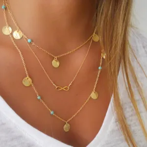 Vintage Bohemian Bead Round Paillette Charms Necklace