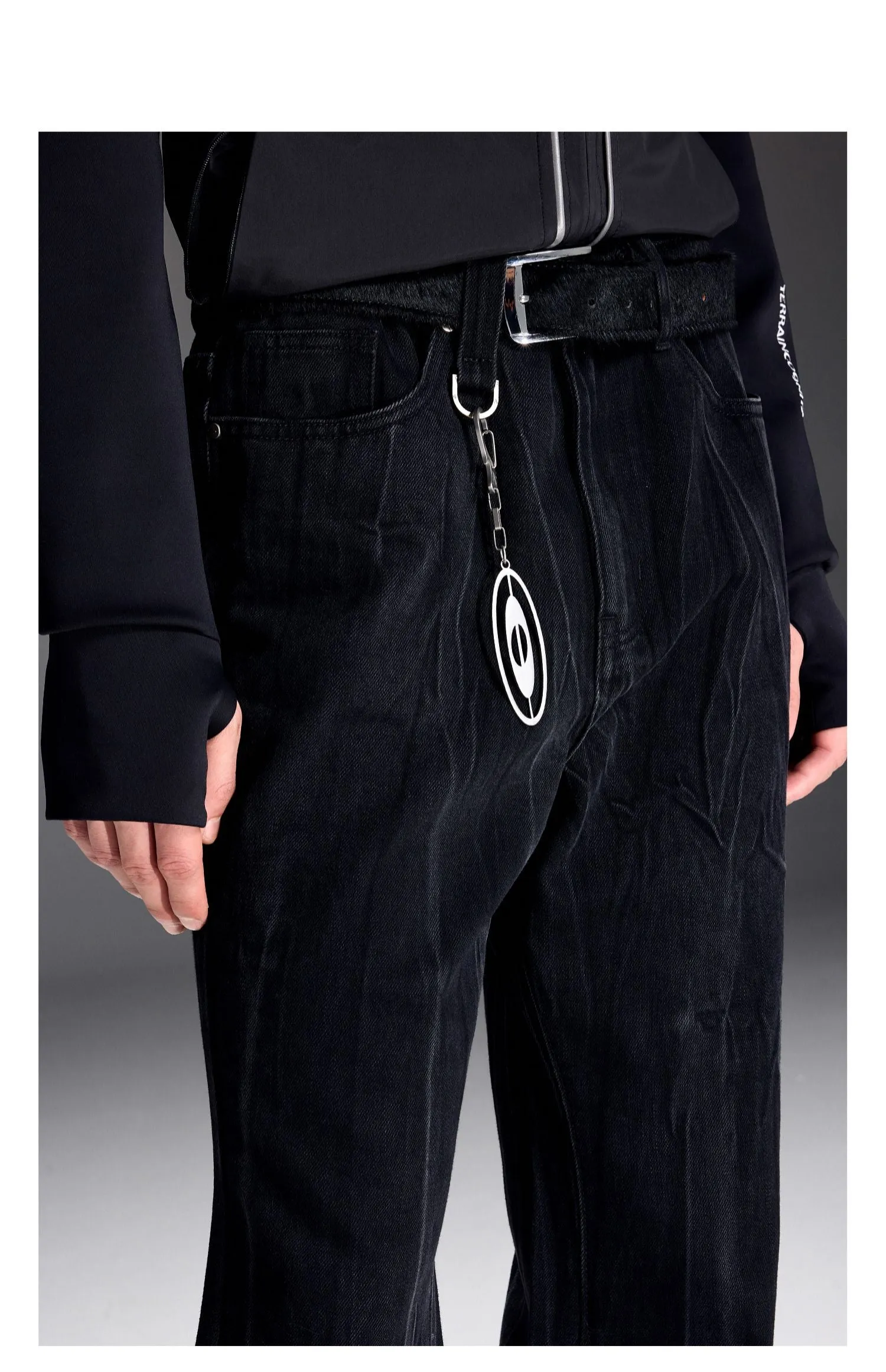 Washed Cardboard Loose Flared Denim Pants
